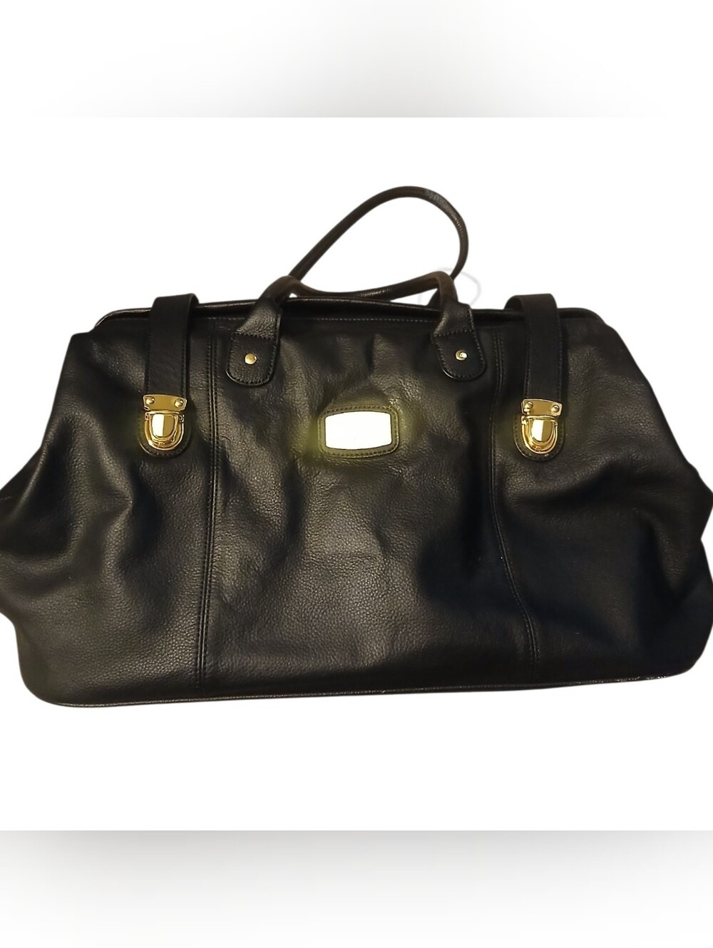 Joy Magano Black Leather XL Weekend Duufle with Gold Hardware